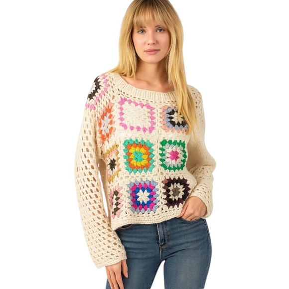 debut Sweaters - Debut Crochet Granny Square Sweater M
Open Knit Boho Patchwork Retro Cottagecore